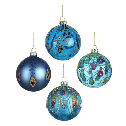 Buy Peacock Decorated Glass Baubles Set Of 4 from Pines and Needles