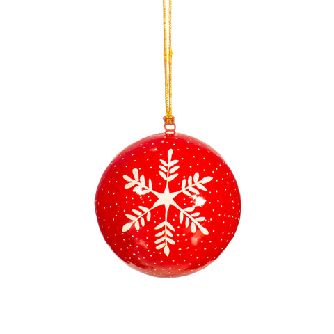 Red Snowflake Paper Mache Bauble