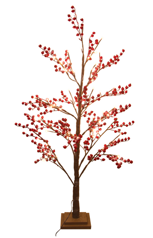 Gisela Graham Red Berry Twig Tree with Lights, 1.2m