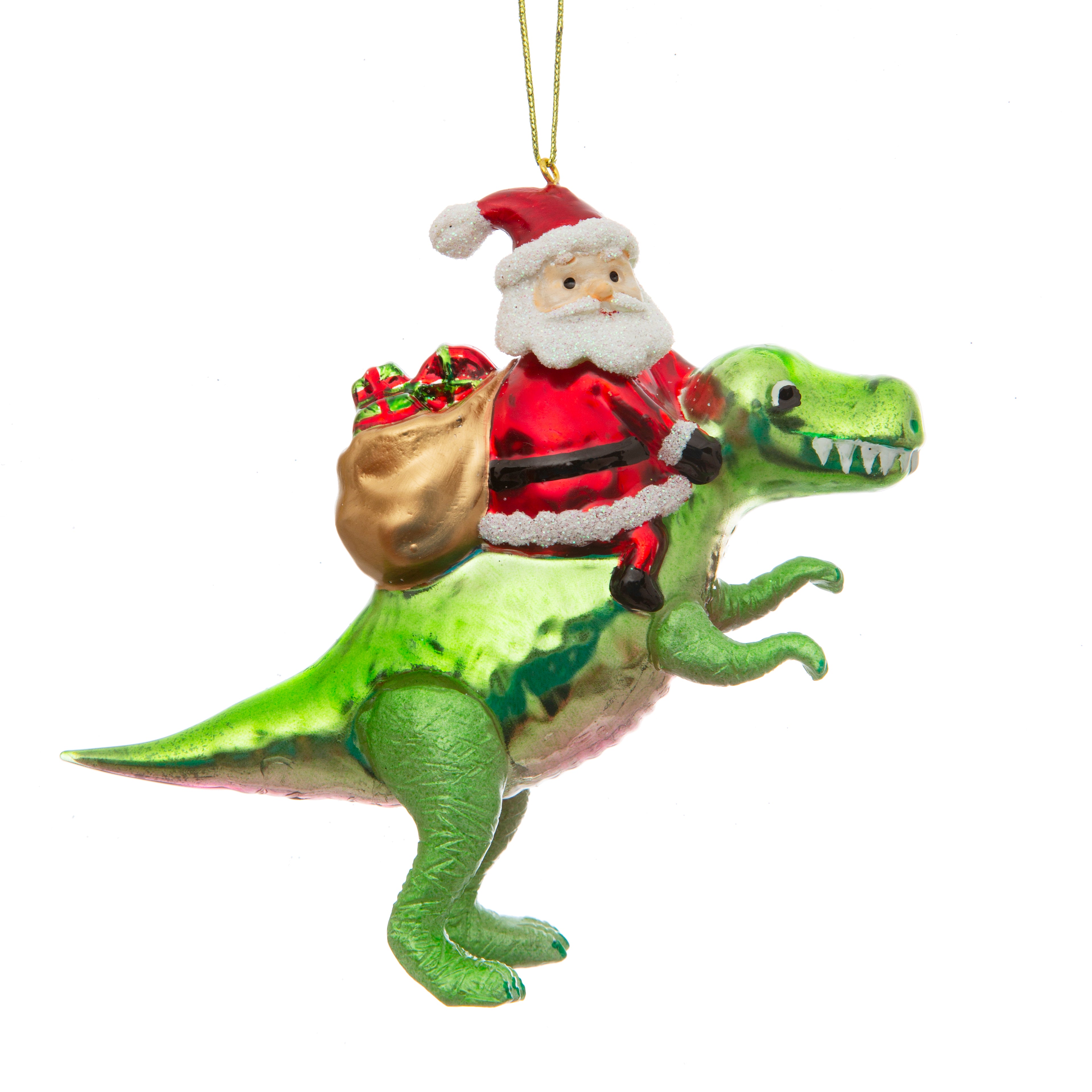 Santa Riding A Dinosaur Bauble