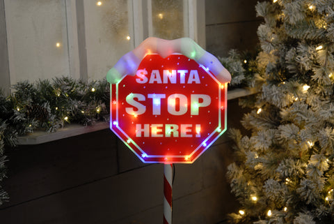 Lit Santa Stop Here Sign