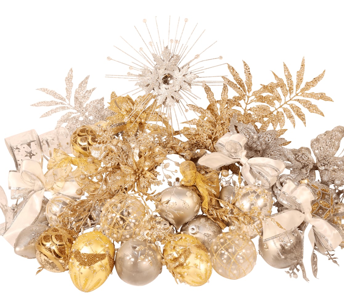 10ft Deluxe Christmas Decoration Set in Gold and Silver from Pines and Needles