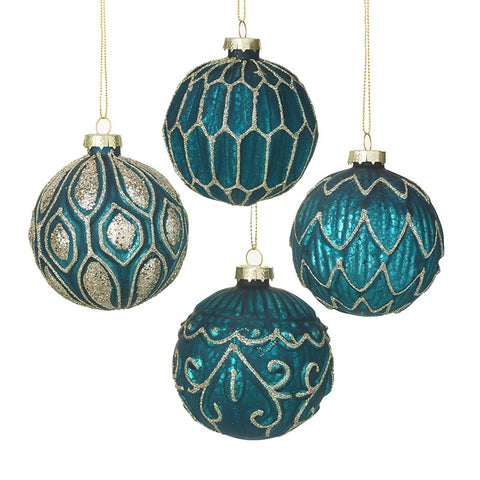 Turquoise and Gold Baubles, set of 4