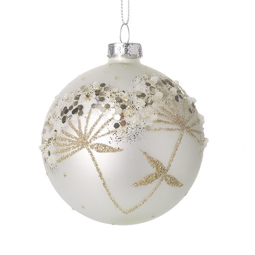 Buy White Pearlescent Glass Bauble With Gold Dandelions from Pines and Needles