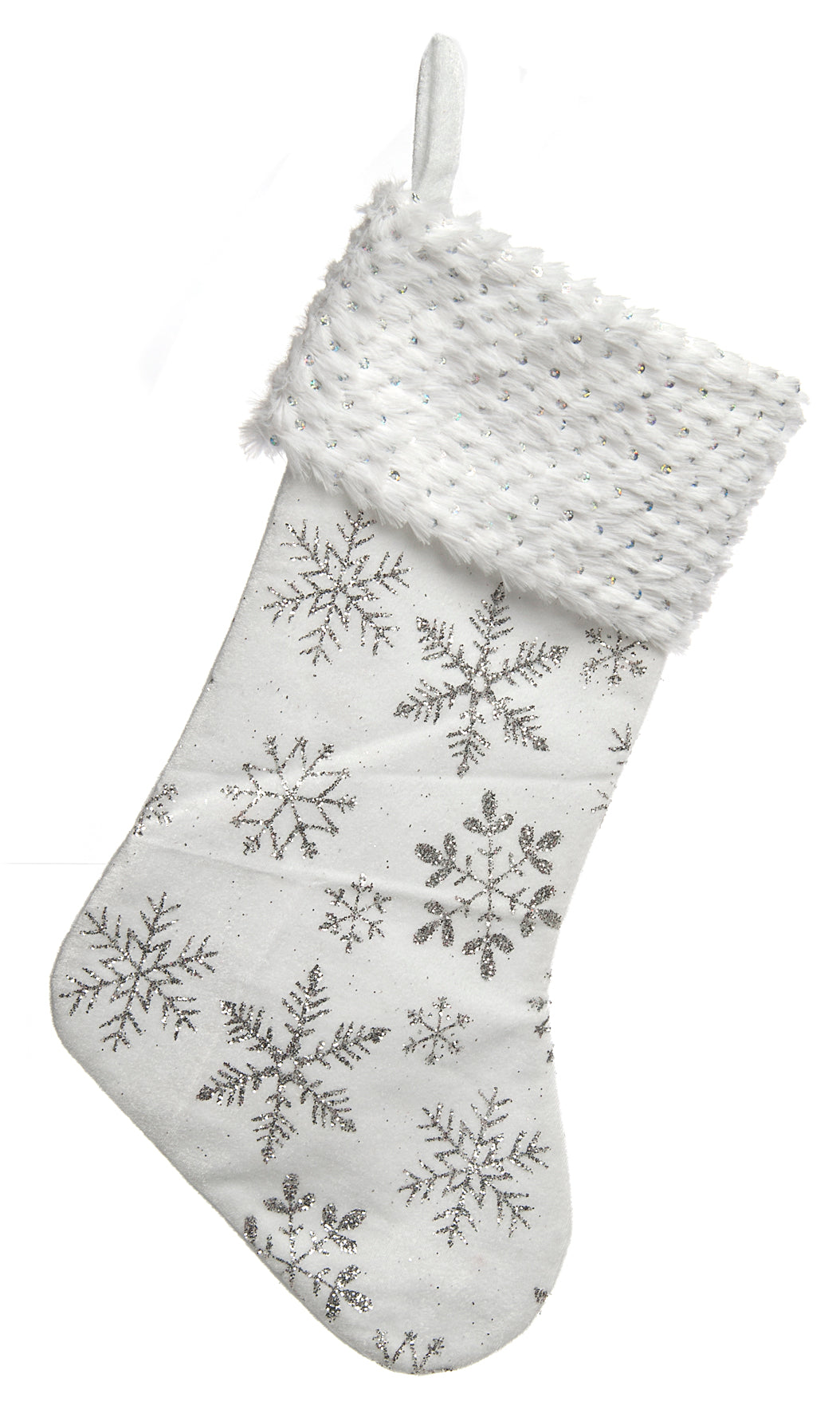 White Stocking with Silver Snowflakes